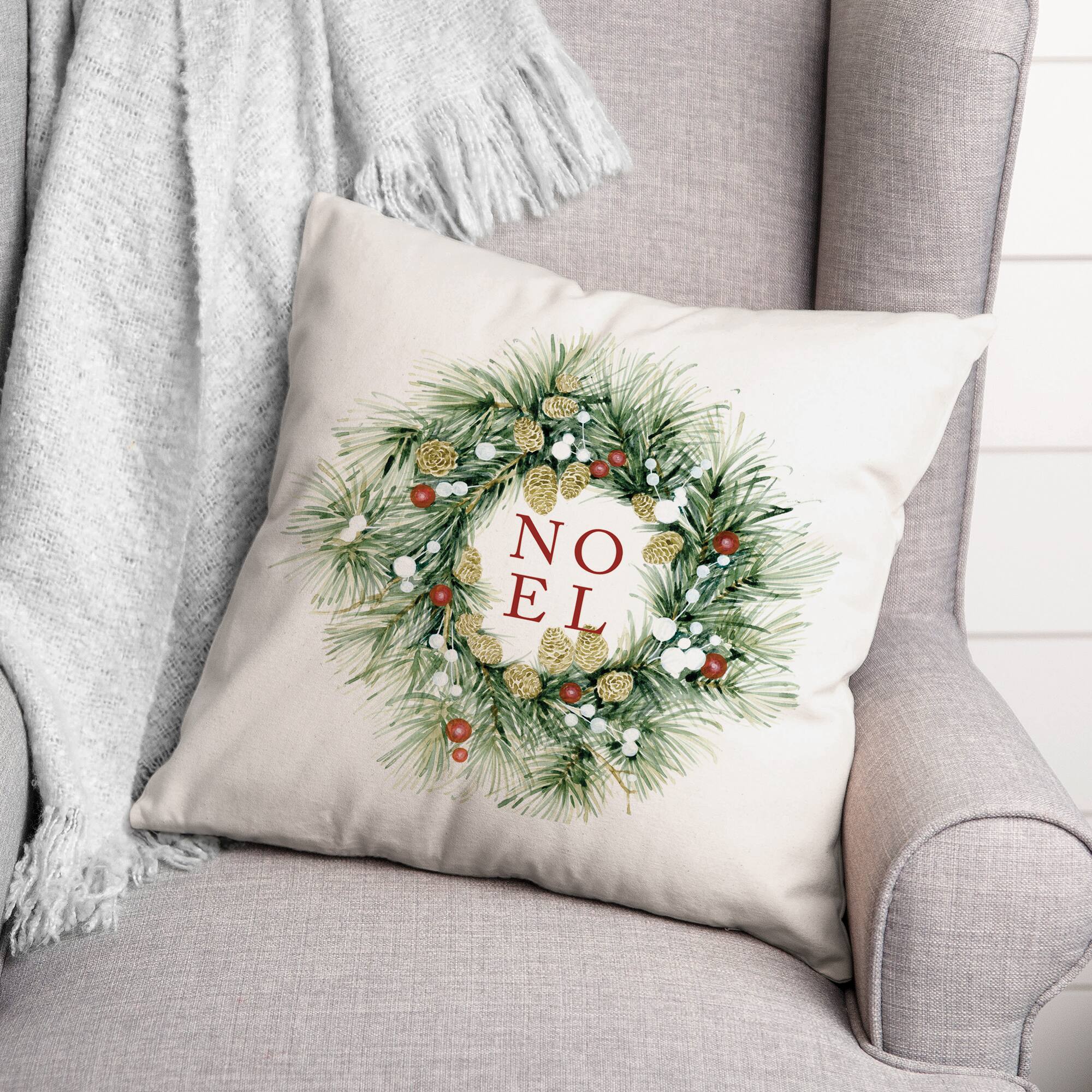 Noel Wreath 18x18 Throw Pillow